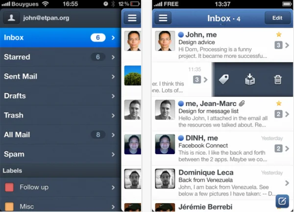 client mail sparrow pour iphone