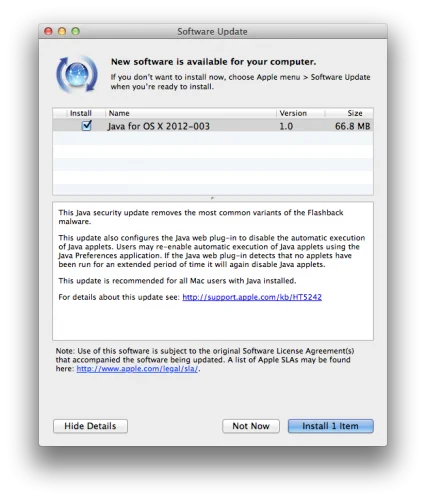 Mise à jour java Mac contre Flashback