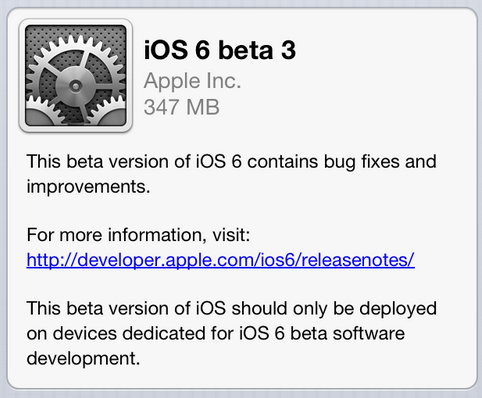 Apple annonce la sortie d'iOS 6 Beta 3 pour les développeurs