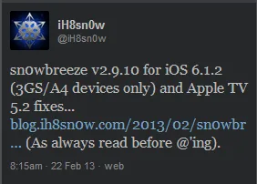 Sn0wbreeze 2.9.10 jailbreak iOS 6.1.2