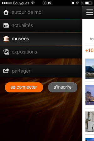 Menu Orange expo musées-Info iDevice