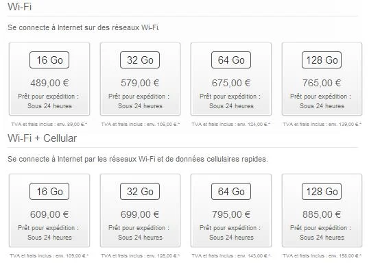 Prix - Tarif iPad Air 2013 - Info iDevice