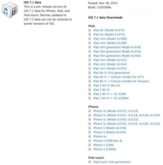 iOS 7.1 bêta 1 Apple-Info iDevice