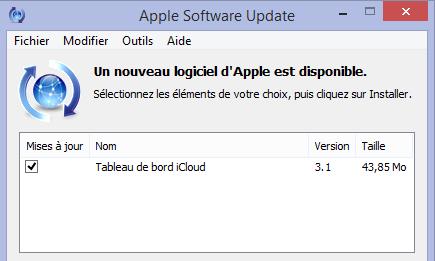 tableau de bord iCloud 3.1 via Apple Software Update-Info iDevice