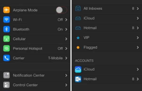 image avec zoom sur les réglages disponibles du tweak eclipse pour iPhone