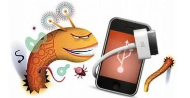 image illustrant un vers s'attaquant à un smartphone ressemblant à un iPhone