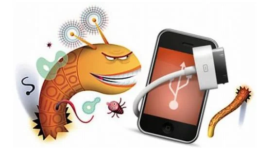 image illustrant un vers s'attaquant à un smartphone ressemblant à un iPhone