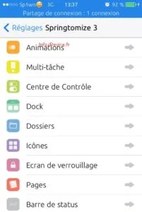 réglages springtomize 3-Info iDevice