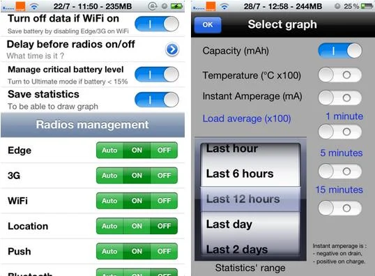 réglages de BattSaver for iOS 7
