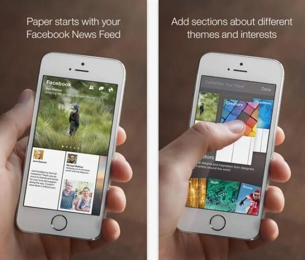 screnshot de l'application Paper de Facebook sur iPhone 5S