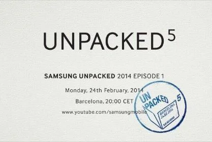 Carton d'invitation de Samsung pour l'évènement du 24 février 2014 à Barcelone