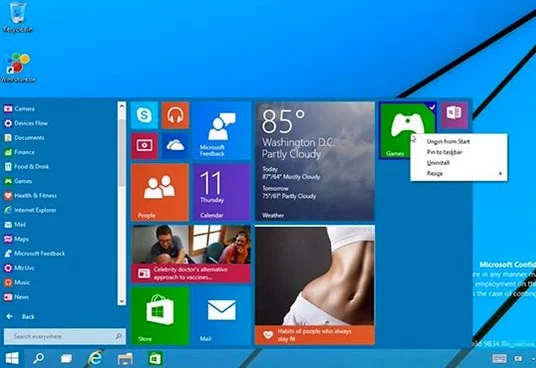 menu démarrer windows 9