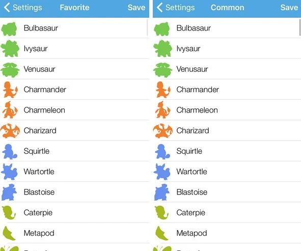 pokemon favoris et communs-infoidevice