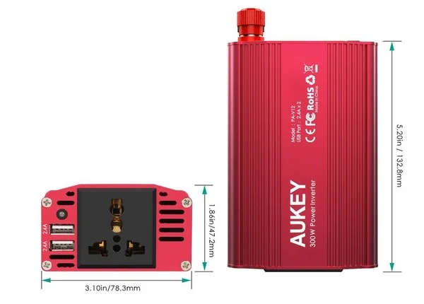 dimensions convertisseur auto 12-230 volts aukey-infoidevice