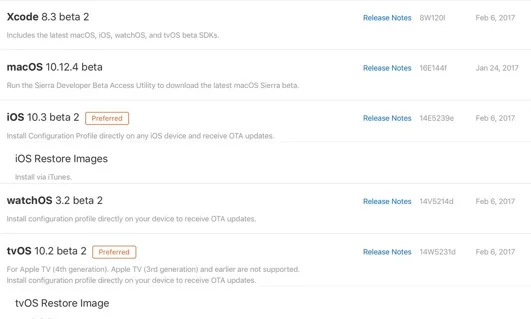 beta 2 ios 10.3 tvos 10.2 watchos 3.2-infoidevice