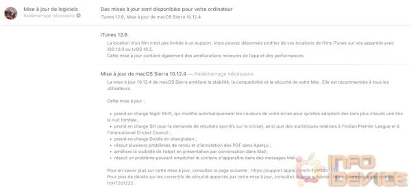 mise a jour logicielle macos 10.12.4 infoidevice