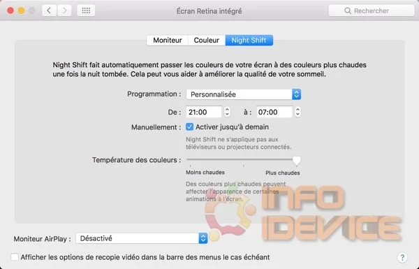 reglages mode night shift macos infoidevice