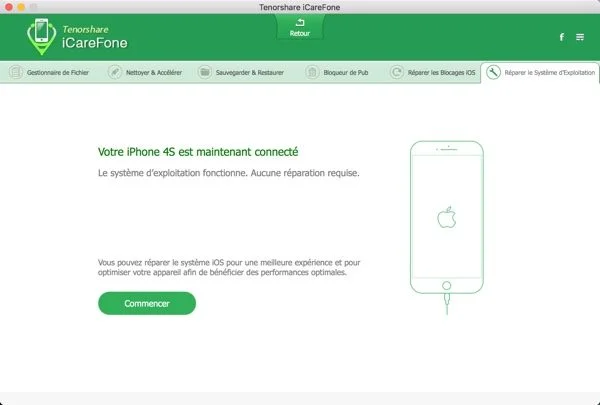 reparer systeme exploitation ios iphone avec icarefone infoidevice