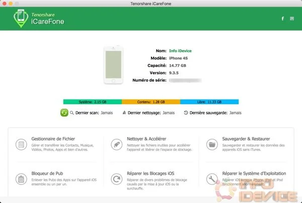 revue logiciel icarefone tenorshare infoidevice