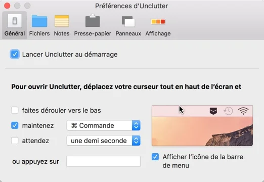 reglages apparition panneau unclutter mac infoidevice