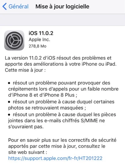 mise a jour ios 11.0.2 apple infoidevice