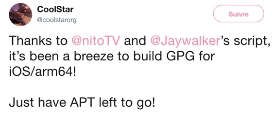 mise a jour gpg ios arm 64 cydia jailbreak electra
