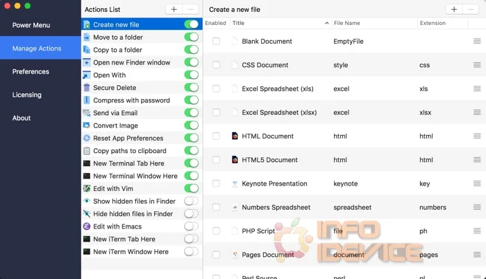 reglages actions power menu for mac
