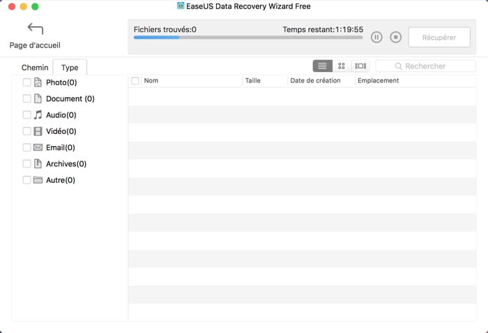 recherche fichiers perdus avec easeus data recovery