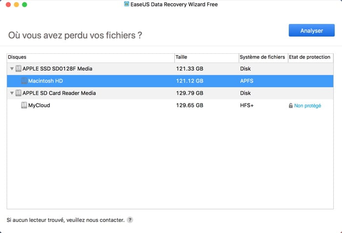 selection analyse disque dur avec easeus data recovery