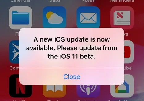 message de mise a jour ios beta sur iphone