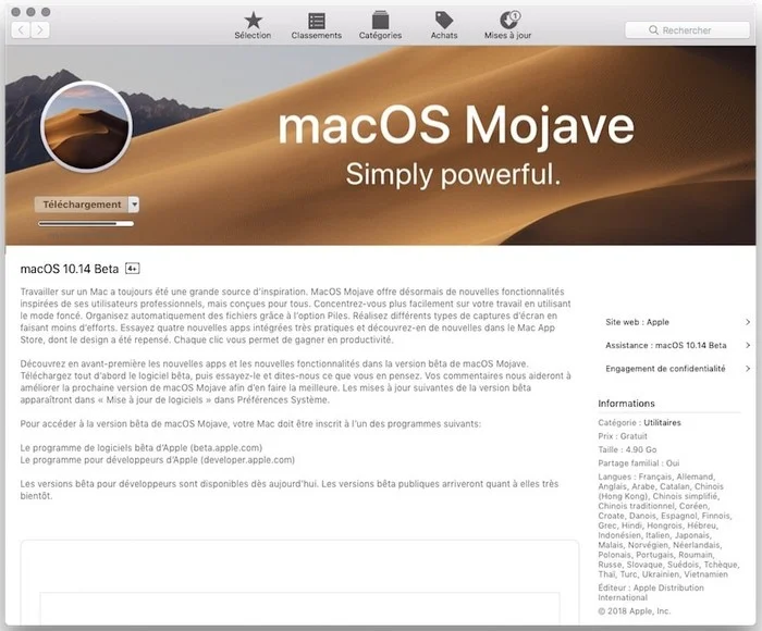 telecharger beta publique macos mojave