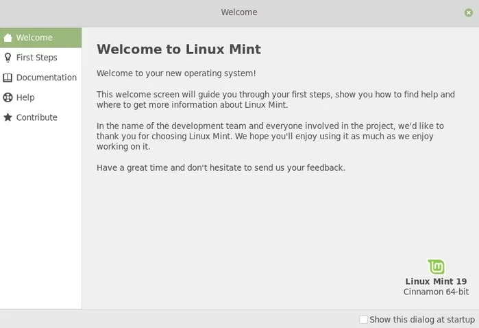 application bienvenue linux mint 19