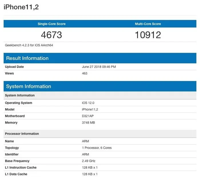 benchmark iphone 11.2 2018 geekbench