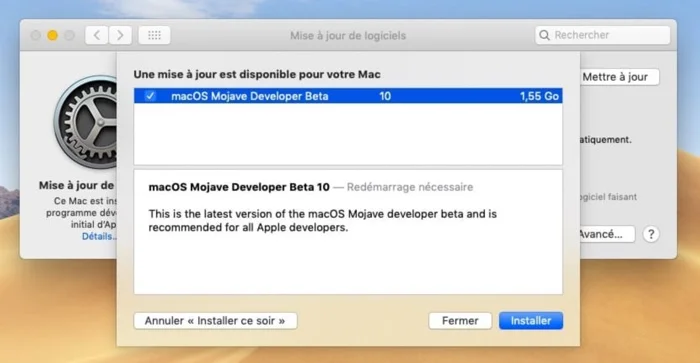 mise a jour macos mojave beta 10