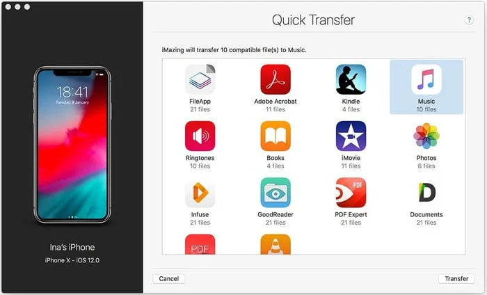 transferer tous types de fichiers sur iphone avec imazing quick transfer