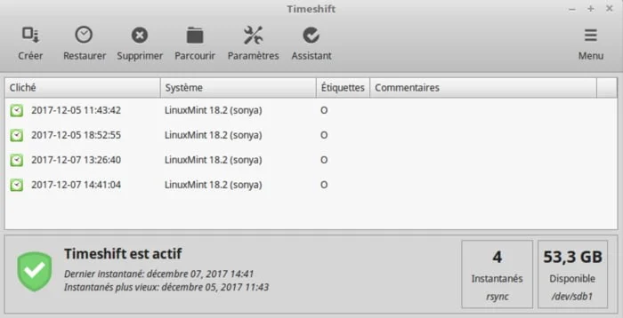 sauvegarde avec timeshift linux mint