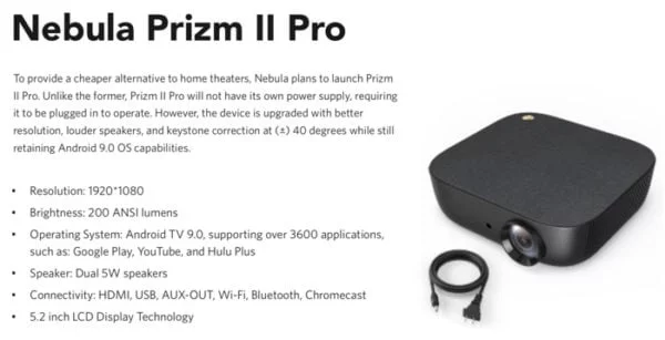 projecteur anker Nebula Prizm II Pro