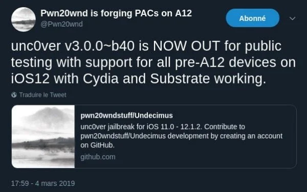 jailbreak ios 12 unc0ver v3 beta 40