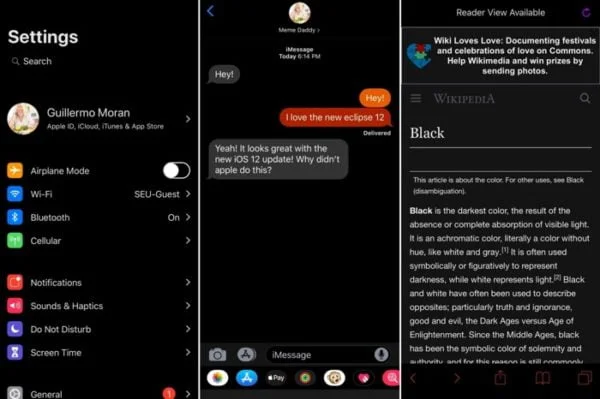mode sombre ios 12 tweak eclipse 12