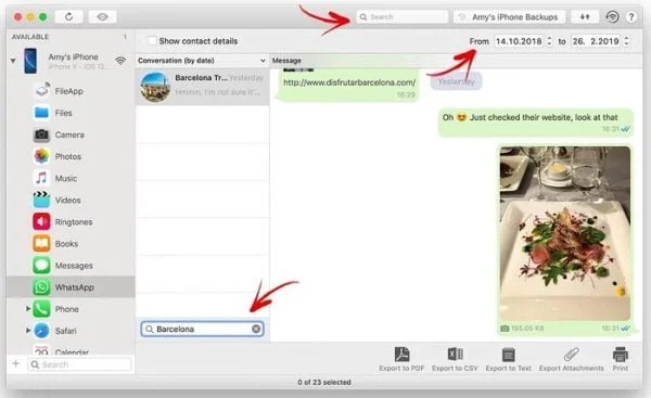 recherche avancee message whatsapp avec imazing