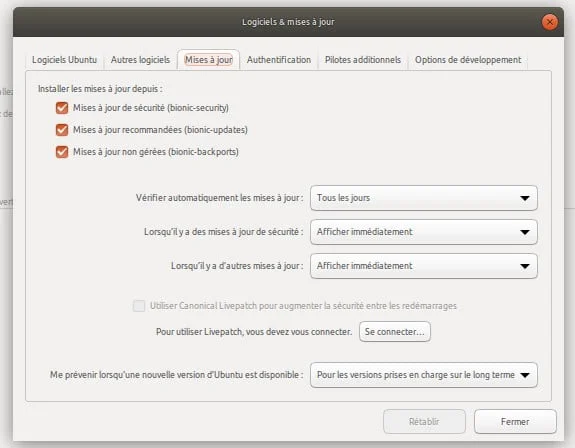 gestionnaire mise a jour ubuntu linux