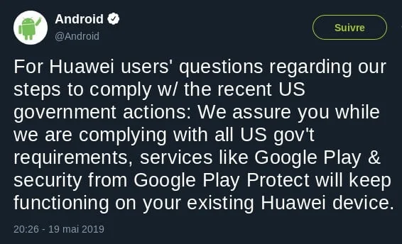 google retire la licence android a huawei