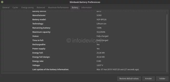 informations batterie optimiseur de batterie linux