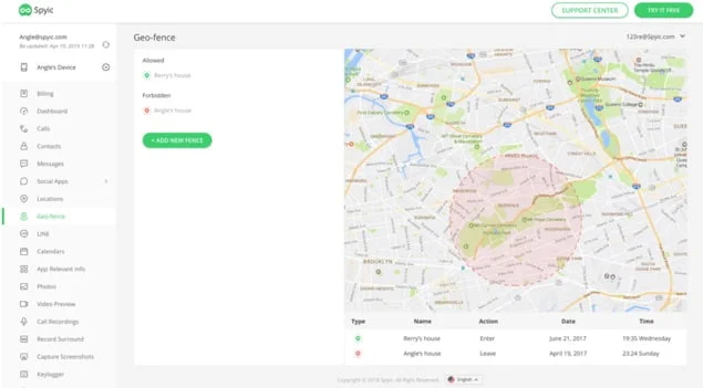 definir zone localisation espion spyic