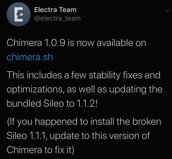 mise a jour jailbreak chimera v1.0.9