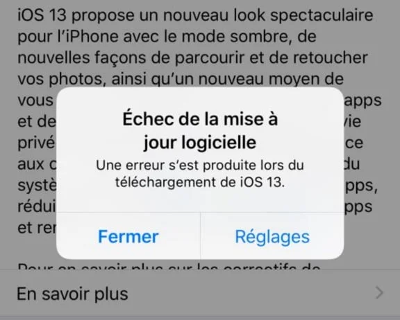 Echec Mise A Jour Logicielle Iphone Ios 13