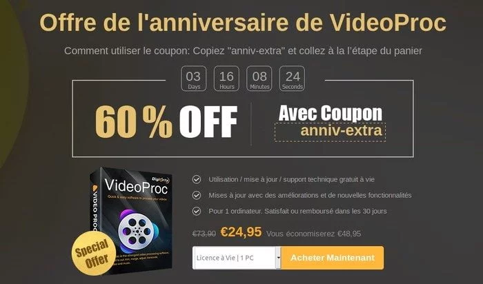 Offre Anniversaire Videoproc Digiarty