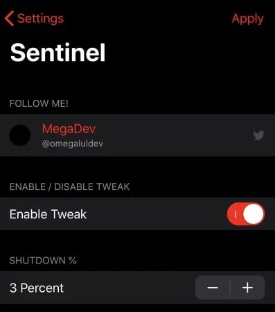 Reglages Jailbreak Tweak Sentinel