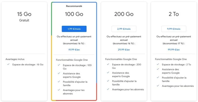 Tarif Google One