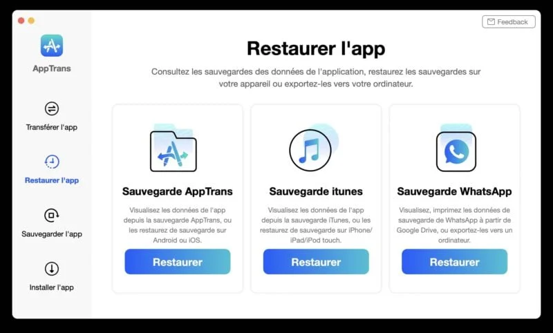 apptrans restaurer application